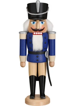 German Nutcracker Hussar Ash-tree Blue, Height 37 Cm / 15 Inch, Original Erzgebirge By Seiffener Volkskunst SV 11212/2