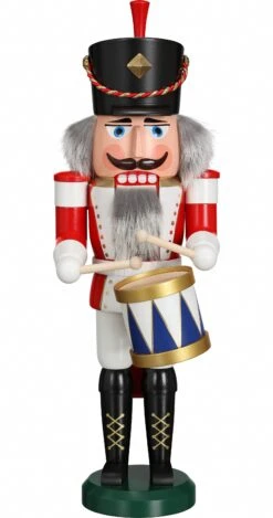German Nutcracker Drummer Red, Height 39 Cm / 15 Inch, Original Erzgebirge By Seiffener Volkskunst