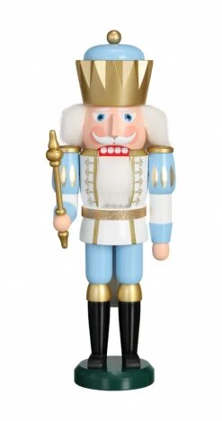 German Nutcracker King White-blue, Height 40 Cm / 16 Inch, Original Erzgebirge By Seiffener Volkskunst