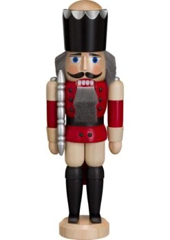 German Nutcracker King Ash-tree Red, Height 29 Cm / 11 Inch, Original Erzgebirge By Seiffener Volkskunst