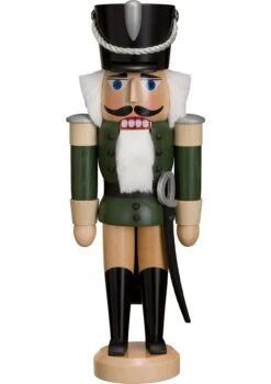 German Nutcracker Hussar Ash-tree Green, Height 28 Cm / 11 Inch, Original Erzgebirge By Seiffener Volkskunst