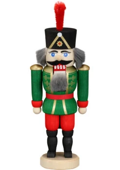 German Nutcracker Hussar Ash-tree Green, Height 15 Cm / 6 Inch, Original Erzgebirge By Seiffener Volkskunst SV 11402/4