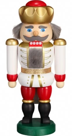 German Nutcracker King White-red, Height 20 Cm / 9 Inch, Original Erzgebirge By Seiffener Volkskunst SV 11469