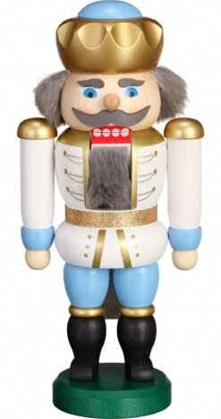 German Nutcracker King White-blue, Height 20 Cm / 9 Inch, Original Erzgebirge By Seiffener Volkskunst SV 11470