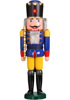 German Nutcracker King Blue, Height 60 Cm / 24 Inch, Original Erzgebirge By Seiffener Volkskunst