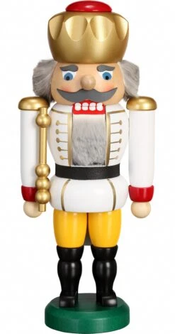 German Nutcracker King White, Height 25 Cm / 10 Inch, Original Erzgebirge By Seiffener Volkskunst