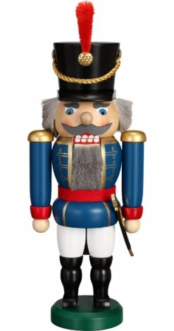 German Nutcracker Hussar Blue, Height 28 Cm / 11 Inch, Original Erzgebirge By Seiffener Volkskunst