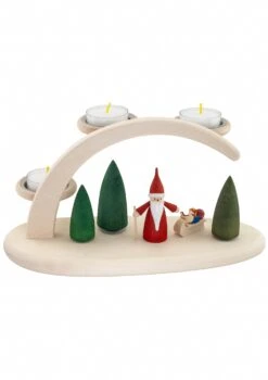 German Candle Arch, Length 24 Cm / 10 Inch, Natural, Electrically Illuminated, Original Erzgebirge By Seiffener Volkskunst