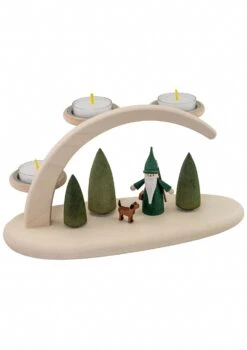 German Candle Arch, Length 24 Cm / 10 Inch, Natural, Electrically Illuminated, Original Erzgebirge By Seiffener Volkskunst