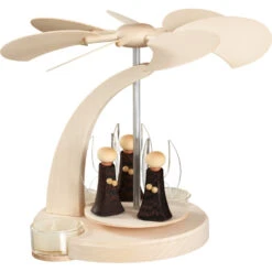 German Christmas Pyramid, 1-tier, Height 18 Cm / 7 Inch, Natural, Original Erzgebirge By Seiffener Volkskunst SV 16256