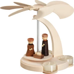 German Christmas Pyramid Nativity Scene, 1-tier, Height 25 Cm / 10 Inch, Natural, Original Erzgebirge By Seiffener Volkskunst 16257