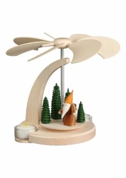 German Christmas Pyramid Forest Scene, 1-tier, Height 18 Cm / 7 Inch, Natural, Original Erzgebirge By Seiffener Volkskunst