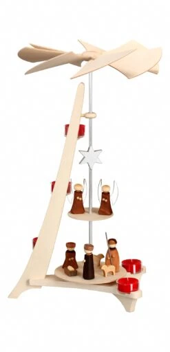 Pyramid L-shape, Nativity Scene And Angels, Height 50 Cm / 20 Inch, Original Erzgebirge By Seiffener Volkskunst