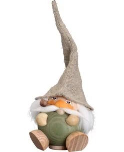 German Incense Smoker Forest Dwarf Moss Green, Height 19 Cm / 8 Inch, Original Erzgebirge By Seiffener Volkskunst SV 19033