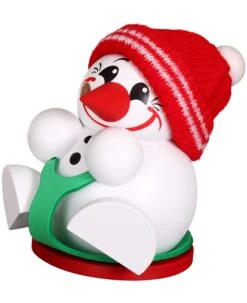 German Incense Smoker Cool-Man With Sled, Height 9 Cm / 4 Inch, Original Erzgebirge By Seiffener Volkskunst SV 19099