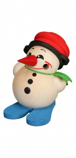 German Incense Smoker Cool-Man With Ski And Red Pot, Height 9 Cm / 4 Inch, Original Erzgebirge By Seiffener Volkskunst