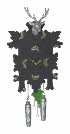 Quartz Cuckoo Clock With Ornament Of Fabric5 Leaves, Head Of A Deer, With Music