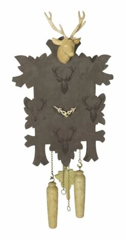 Quartz Cuckoo Clock With Ornament Of Fabric5 Leaves, Head Of A Deer