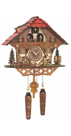 Quartz Cuckoo ClockBlack Forest House With Moving Beer Drinker And Mill Wheel, With Music TU 4208 QMT HZZG