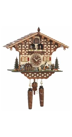 Quartz Cuckoo ClockBlack Forest House With Moving Wood Chopper And Mill Wheel, With Music TU 4212 QMT HZZG