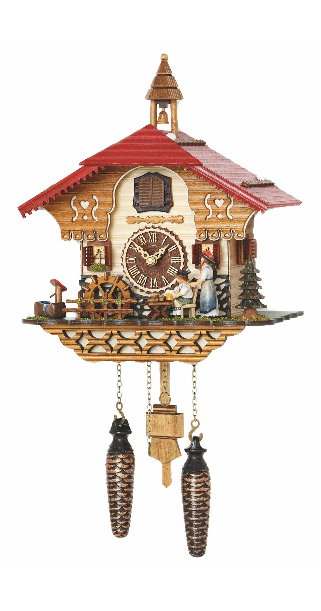 Quartz Cuckoo ClockBlackForest House With Moving BlackForest Woman And Mill Wheel, With Music TU 4215 QM 3 Quartz Cuckoo ClockBlackForest House With Moving BlackForest Woman And Mill Wheel, With Music TU 4215 QM