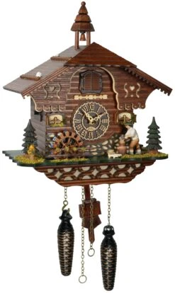 Quartz Cuckoo ClockBlackForest House With Moving Wood Chopper And Mill Wheel, With Music TU 4217 QM