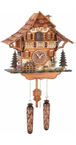 Quartz Cuckoo ClockBlack Forest House With Moving Mill Wheel And Clock Peddler, With Music TU 478 QM HZZG