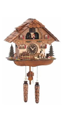 Quartz Cuckoo ClockBlack Forest House With Moving Wood Chopper And Mill Wheel, With Music TU 484 QMT HZZG