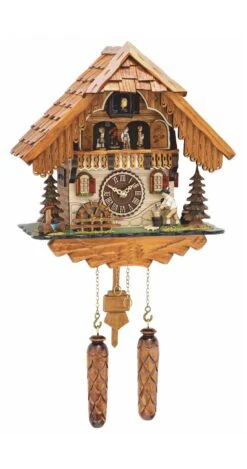 Quartz Cuckoo ClockBlack Forest House With Moving Wood Chopper And Mill Wheel, With Music TU 498 QMT HZZG