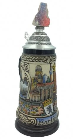 German Beer Stein Berlin Panorama Stein, Original Wallpiece On Solid Pewter Plateau Lid With Certificate, 0.5 Liter Tankard, Beer Mug ZO 1844-9013